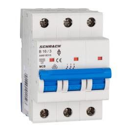 Întreruptor automat modular (MCB) AMPARO, B 16A, 3P, 6kA, Schrack AM618316--