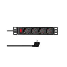 PDU 10", 4x Schuko, 1U, cablu 2m, comutator, Negru, ALU