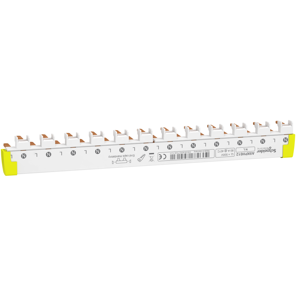 Pieptene (busbar) 1L+N, 9 mm, rotatie, 12 module, 80A, Acti9, Schneider, A9XPH612