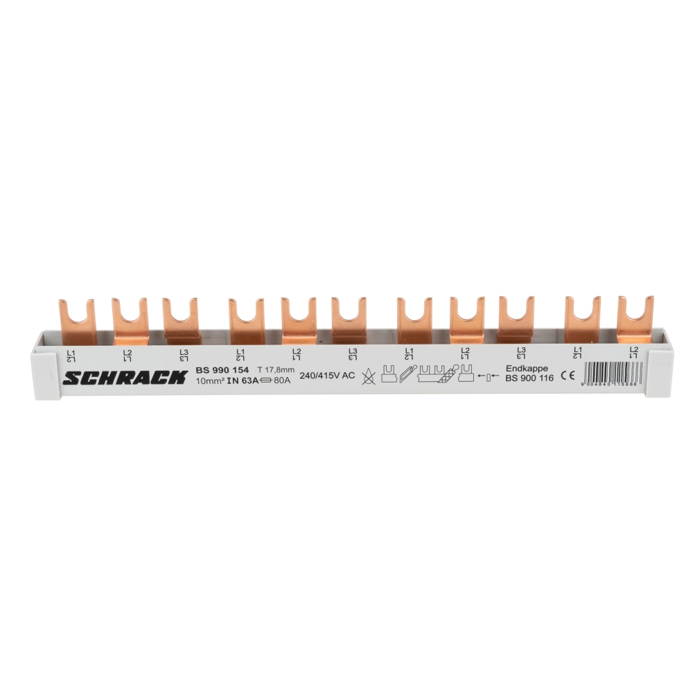 Baretă (busbar) compactă 17.8mm, 10mm², 3P, 11UH, Schrack BS990154--