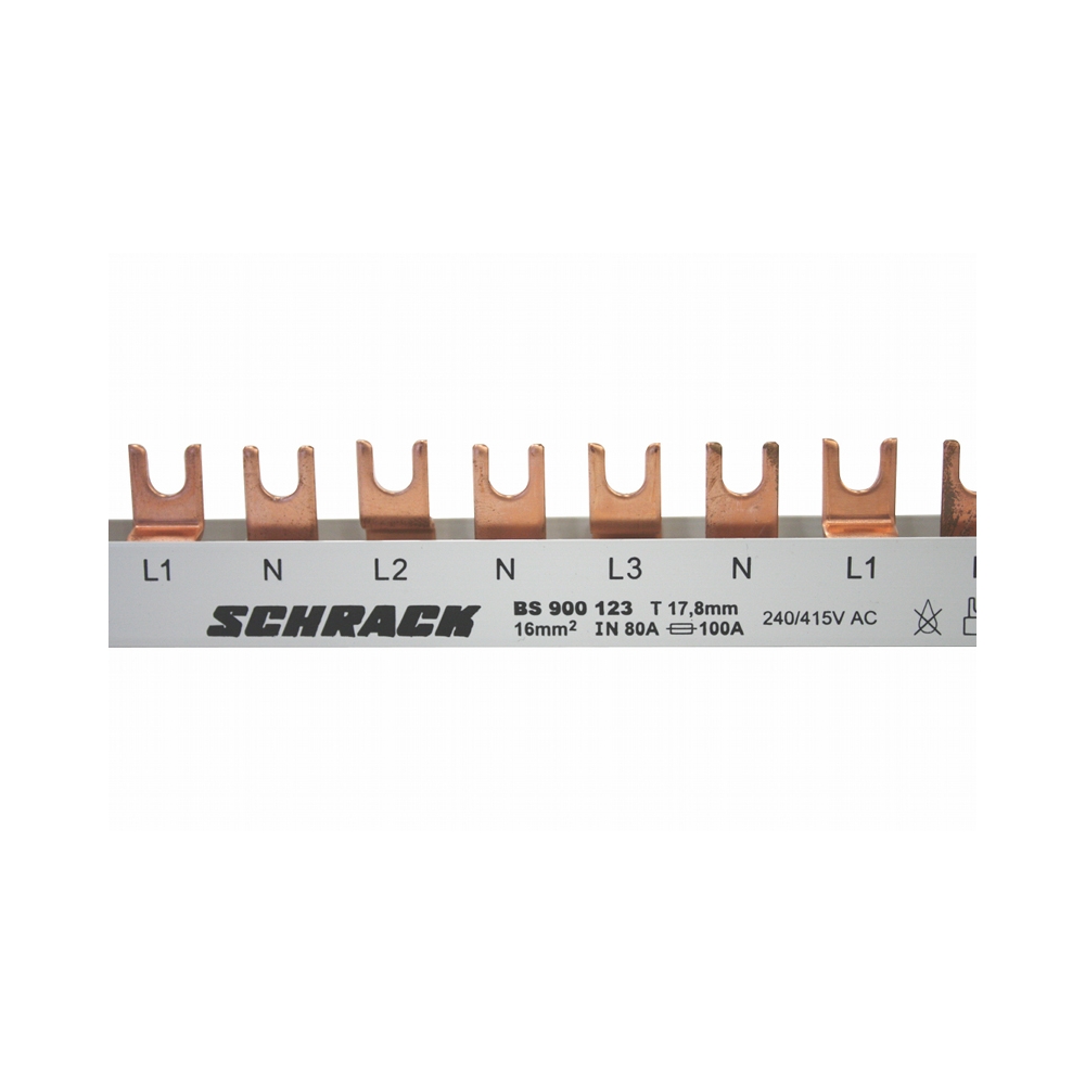 Baretă (busbar) cu contacte furcă, 1N/2N/3N, 4P, 10mm&sup2;, 1m, Schrack&nbsp;BS900124--