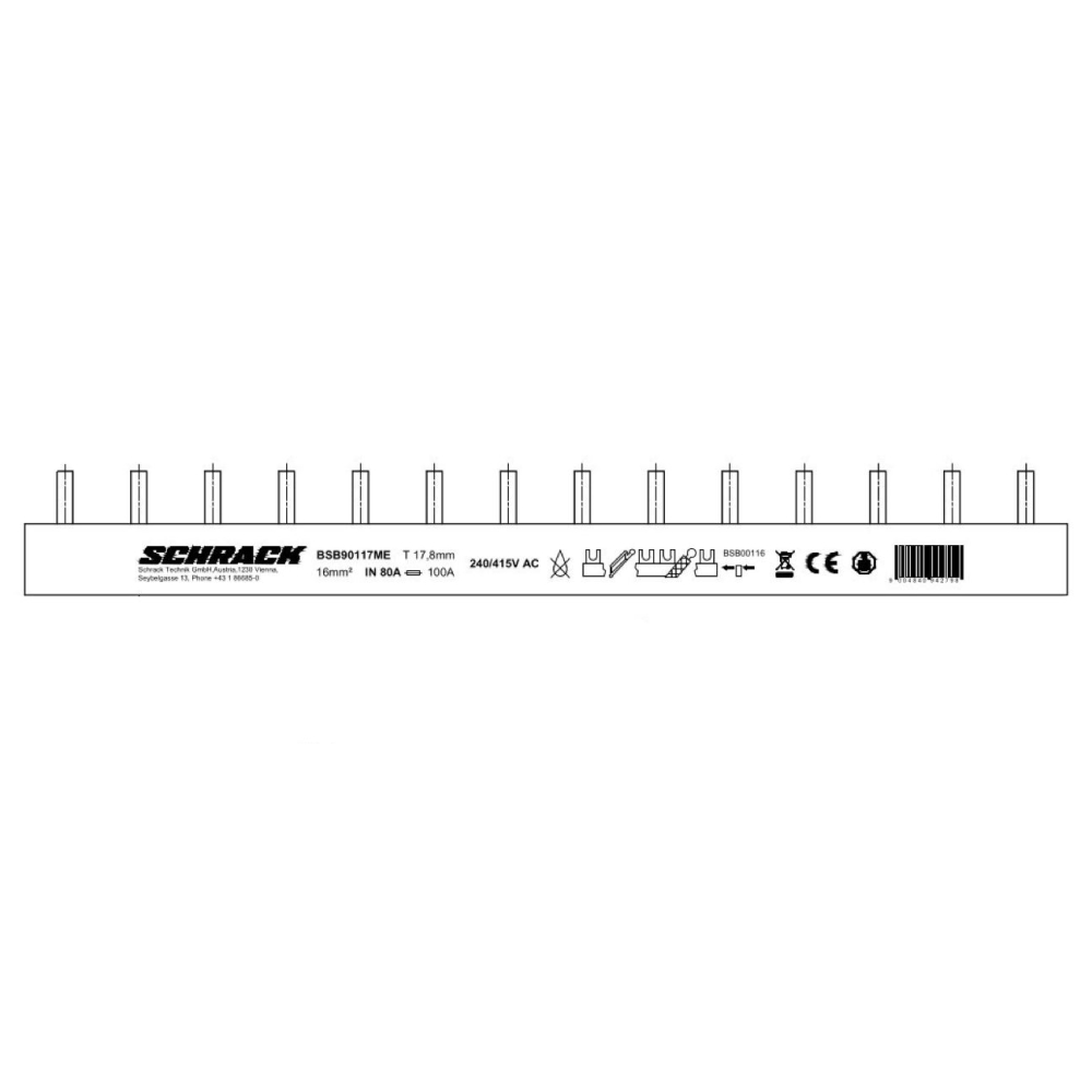 Bareta (busbar) 3P, 16mm&sup2;, pin, 1m, Schrack BSB90117ME