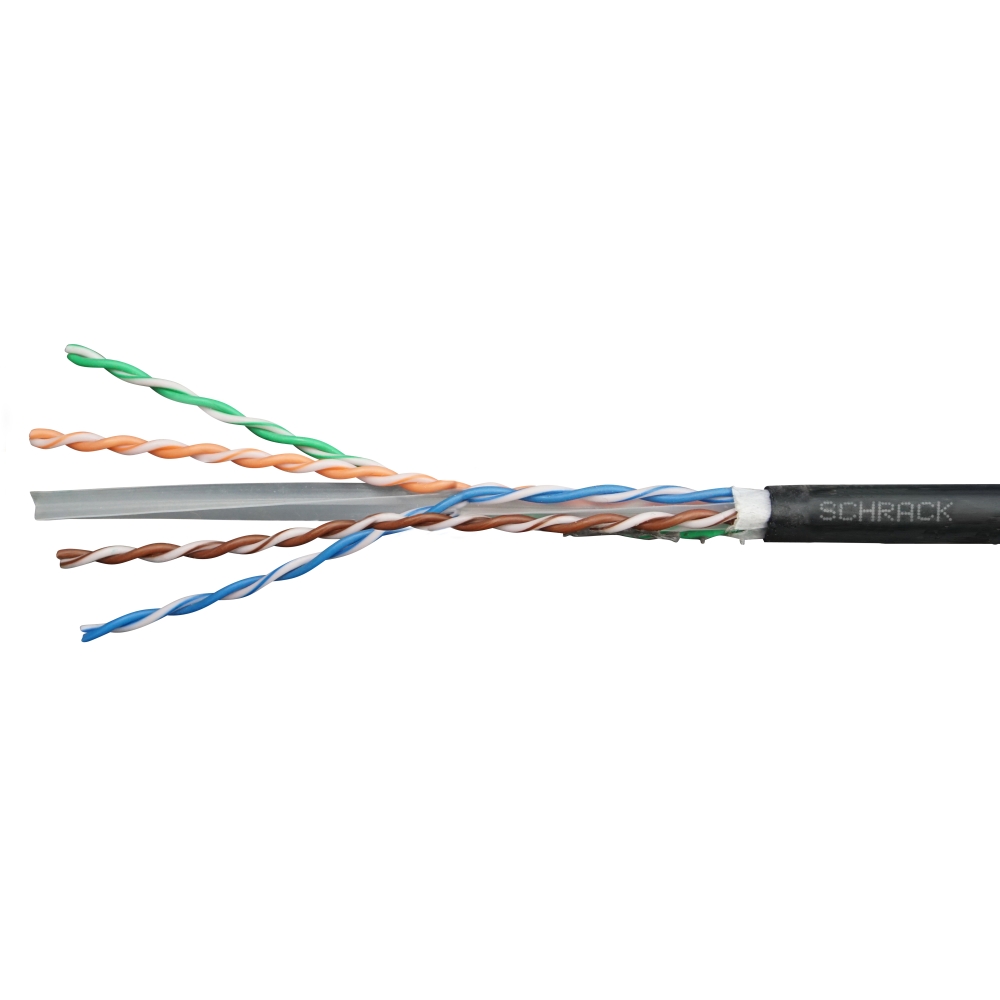 Cablu U/UTP Cat.6, 4x2xAWG23/1, PE de exterior, negru       Pret/100m, HSEKU423E3, Schrack