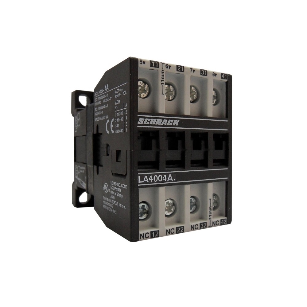Contactor auxiliar, 4A, AC15, 24VDC, 4N&Icirc;, Schrack LA4004A5N-