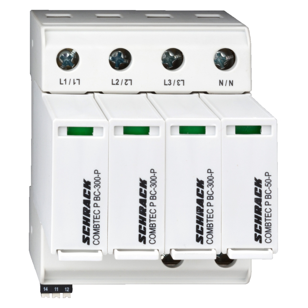 Descărcător broşabil,3+1 TT,Cl.I+II (B+C) 300V / 12.5kA+RC, Schrack IS211215-A