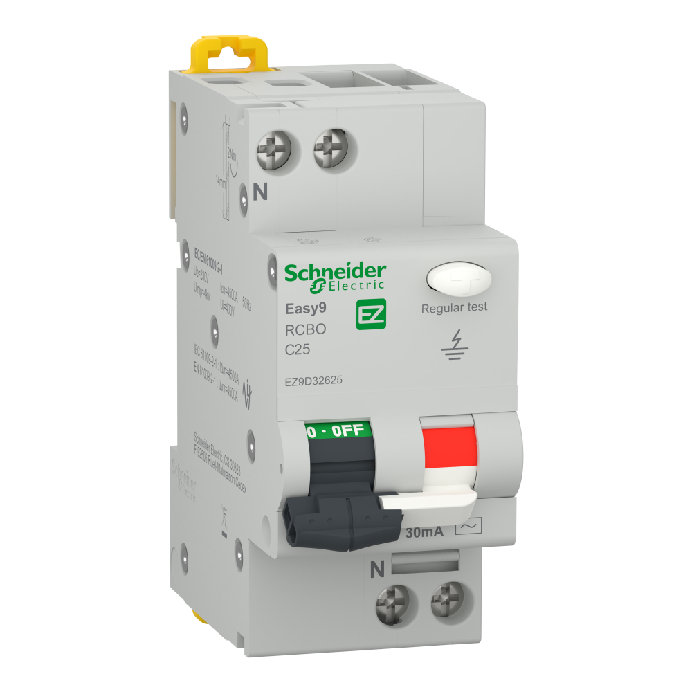 Intreruptor diferential, Easy9, RCBO, 1P+N, 4500, AC, 30mA, C, 25A, EZ9D32625, Schneider