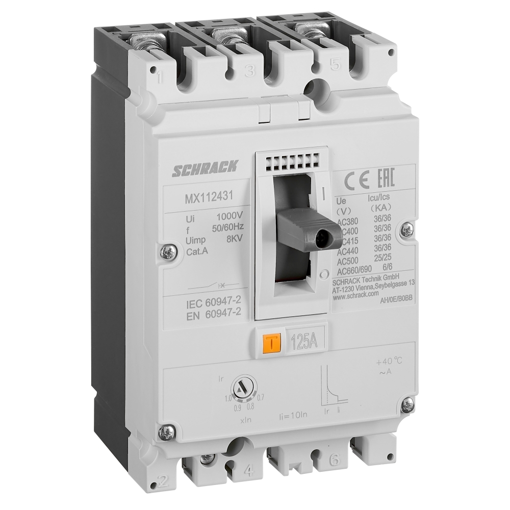 Intreruptor automat Tip A, 3P, 36kA, 125A, Schrack MX112431--