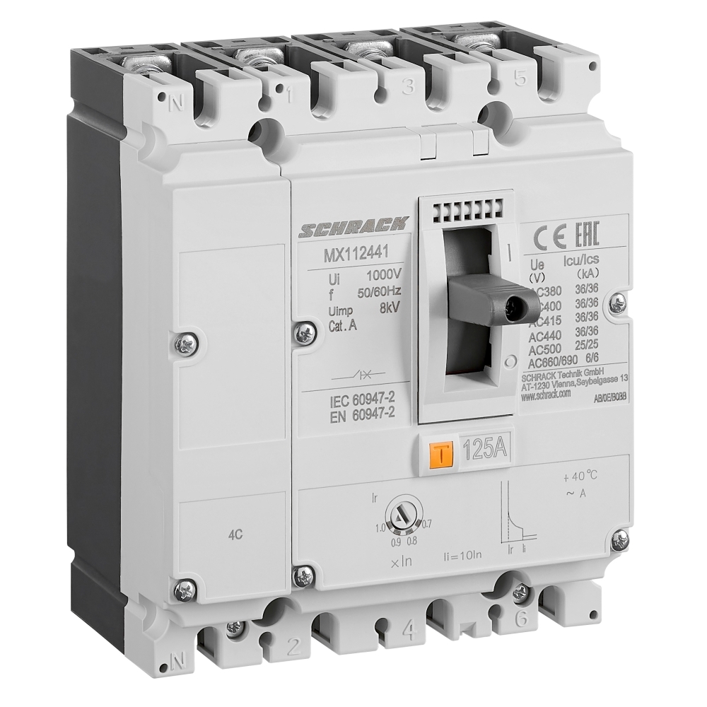 Intreruptor automat Tip A, 4P, 36kA, 125A, Schrack MX112441--
