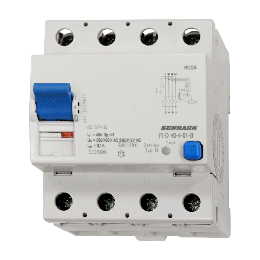 Intreruptor diferential 40A, 4 poli, 100mA, tip B, BD874110--, Schrack