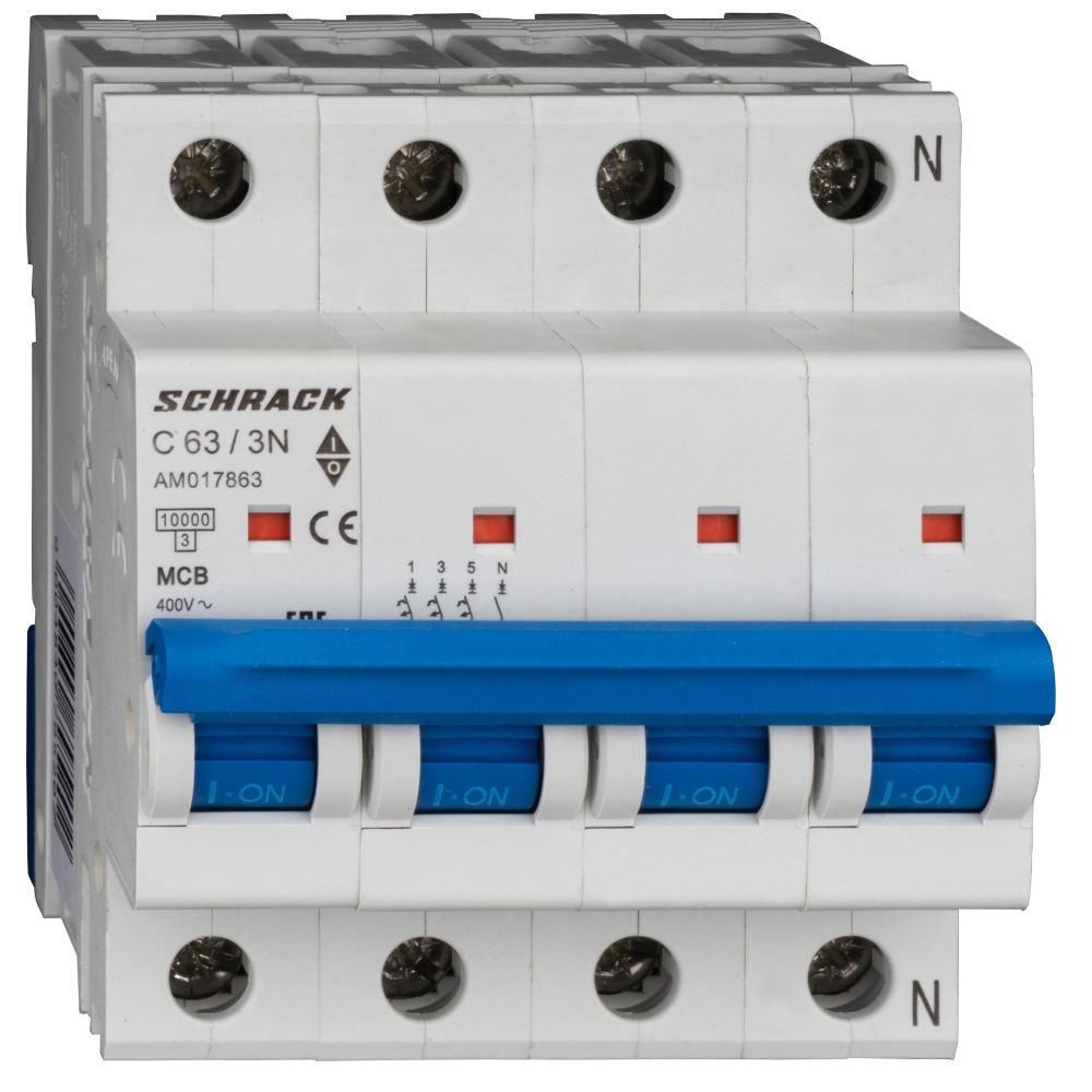 Intreruptor automat AMPARO 10kA, C 63A, 3P+N, Schrack AM017863--