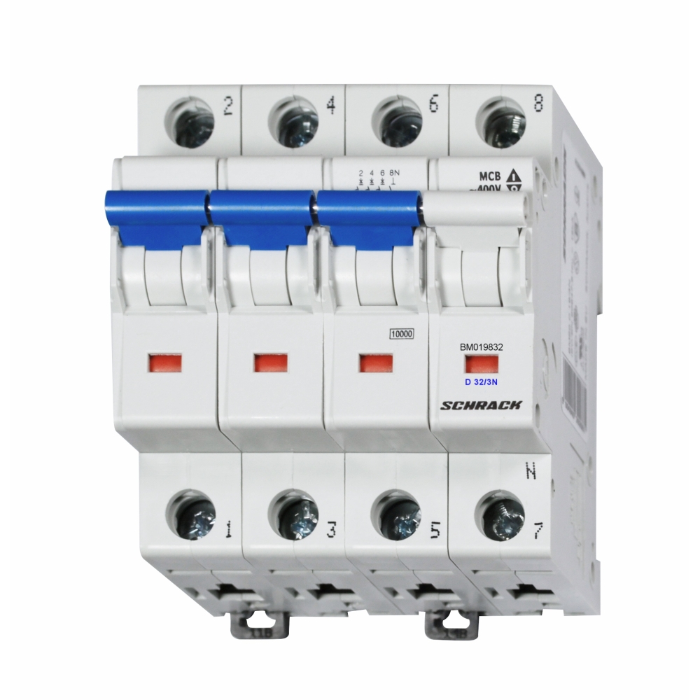 &Icirc;ntreruptor automat D 32A, 3P+N, 10kA, Schrack BM019832--