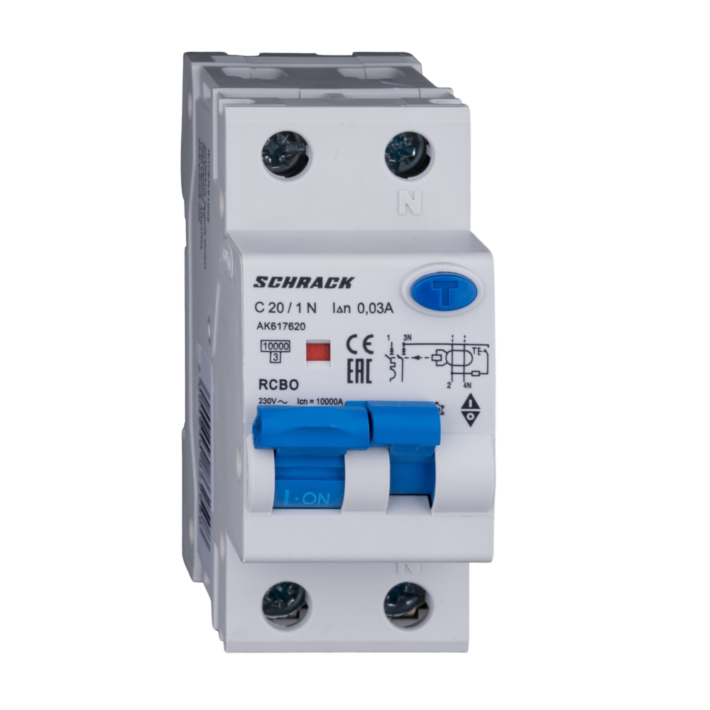 &Icirc;ntreruptor automat+diferential, 1+N, AMPARO 10kA, C 20A, 30mA, Tip A, Schrack AK617620--