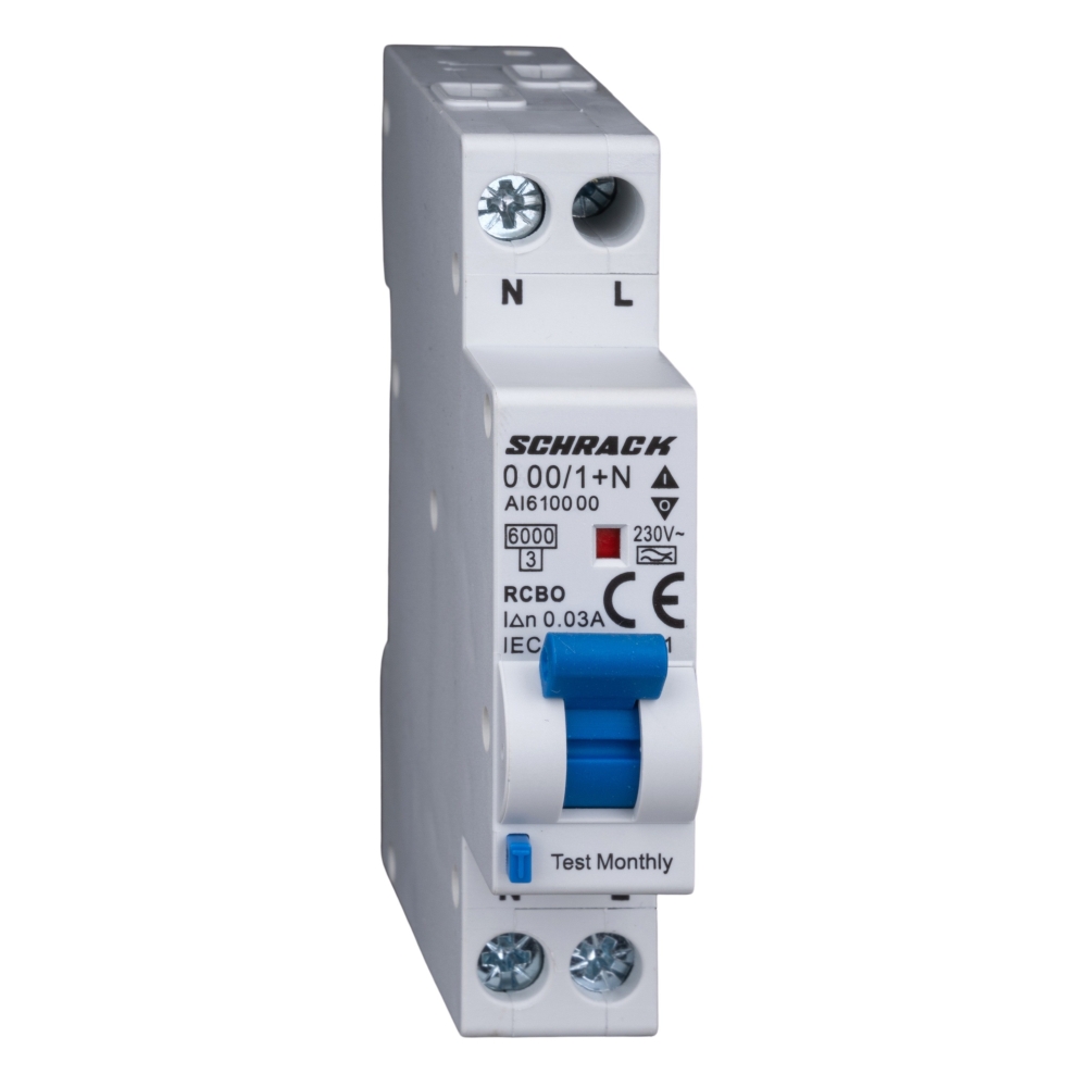&Icirc;ntreruptor automat+diferential, Tip A, B 10/003A, 1+N, un modul, 6kA, Schrack AI618510--