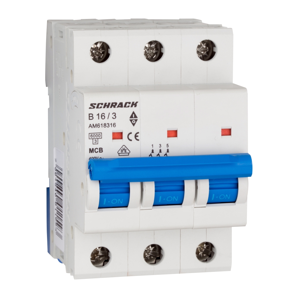 &Icirc;ntreruptor automat modular (MCB) AMPARO, B 16A, 3P, 6kA, Schrack AM618316--