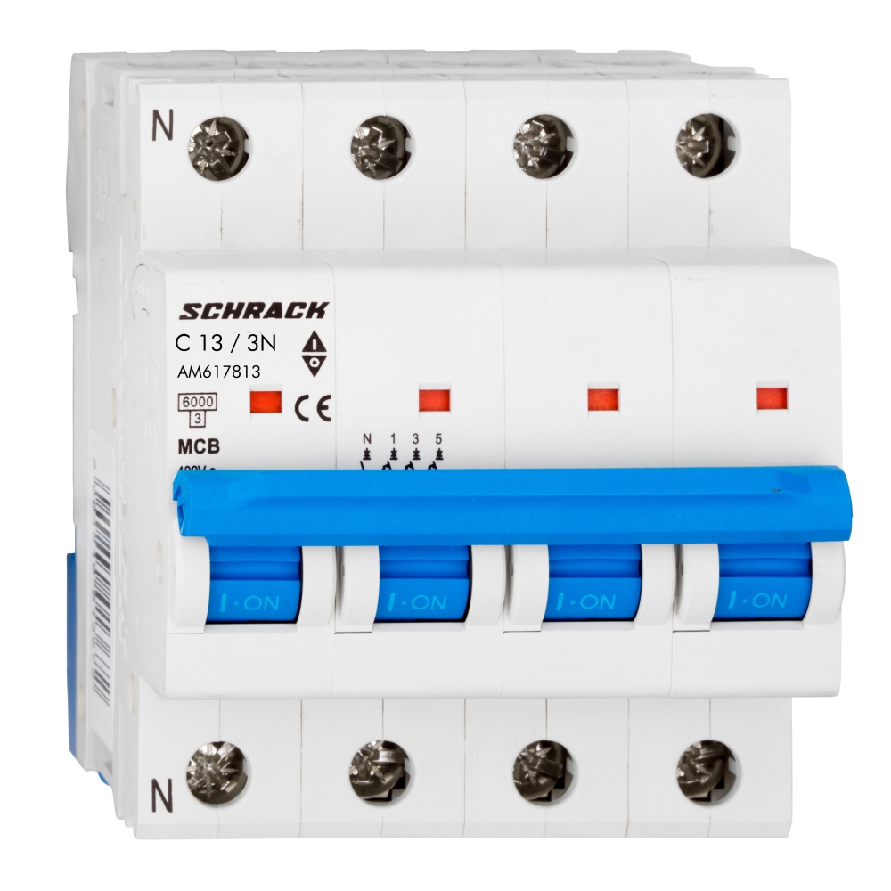 Intreruptor automat modular (MCB) AMPARO 6kA, C 13A, 3P+N, Schrack AM617813--