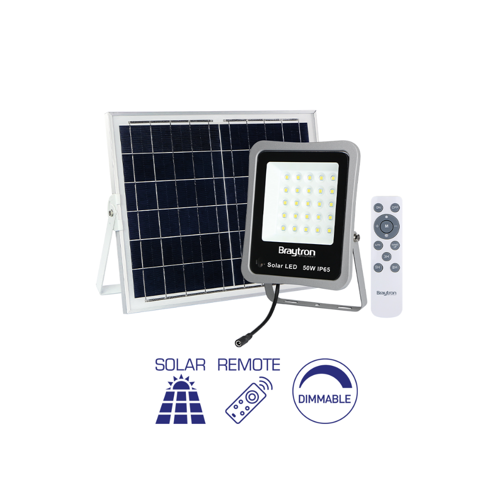 Proiector LED solar, cu telecomanda, gri, 200W, 6500K, IP65, Braytron, BT63-05032