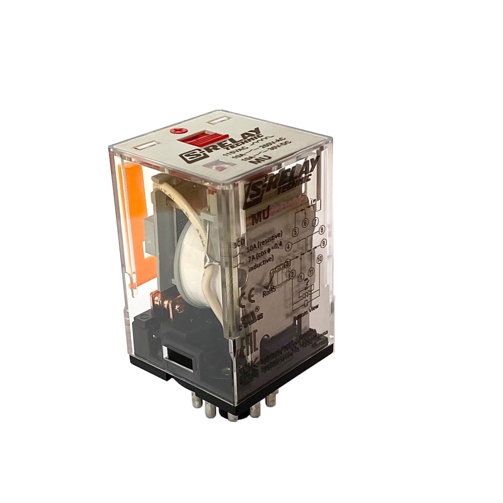 Releu broșabil, 11 pini, 3 CC, 230VAC, 10A, cont aurite, Schrack MU336230--