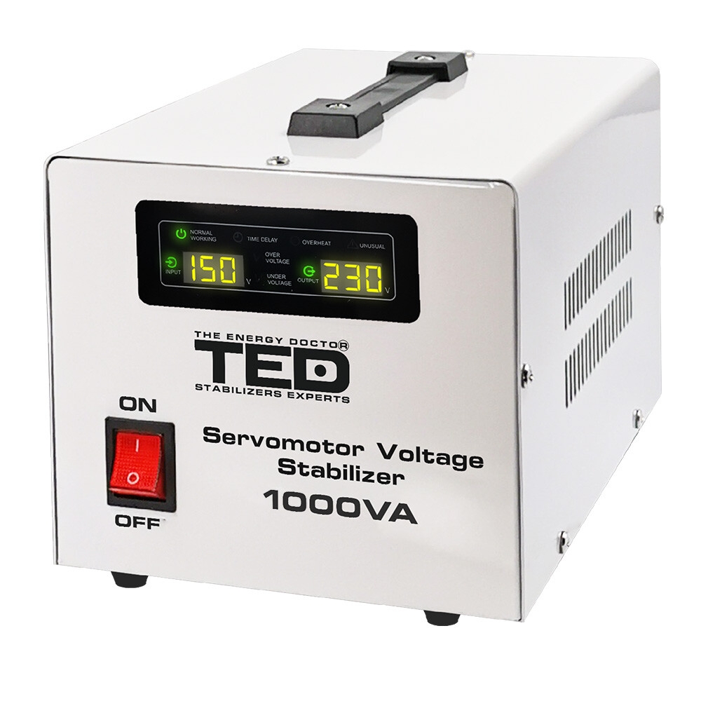 Stabilizator tensiune monofazat 1000VA 600W cu ServoMotor si ecran LCD cu valorile tensiunii, TED Electric TED004697