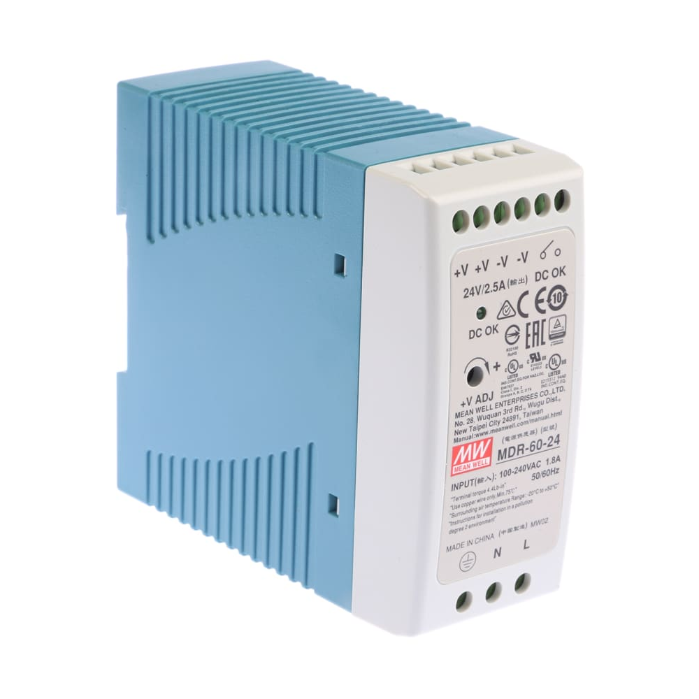 Sursă de alimentare Mean Well MDR-60-24, ieșire 24V, 2.5A, 60W, montaj pe șină DIN