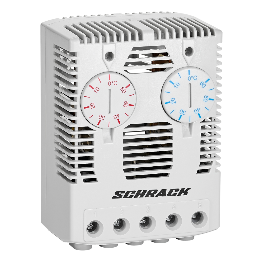 Termostat dublu, 1ND+1NI, 0&deg;-60&deg;C, montaj pe şină DIN, Schrack IUK08563--